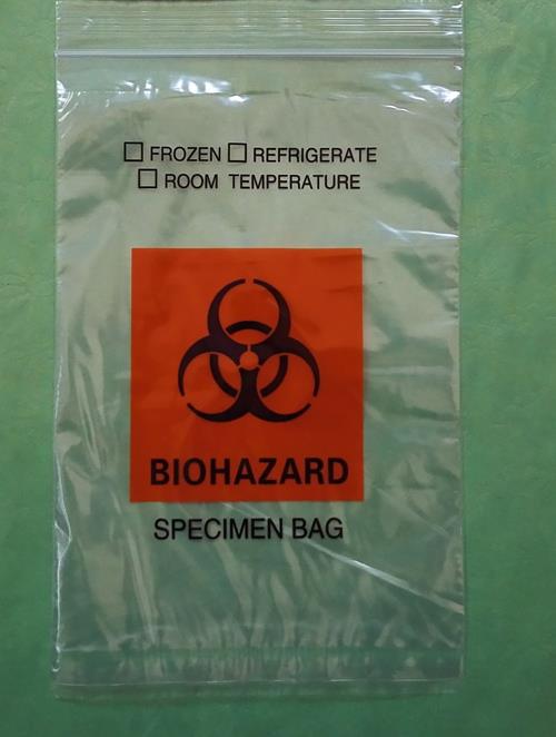 BIO HAZARD SPECIMEN BAGS  3 walls with back flap  A